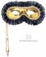 MASCHERA DOMINO RIALTO CON BASTONCINO-ASS.ORO/ARG