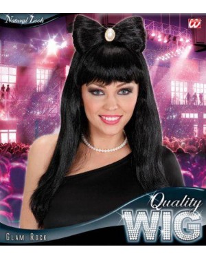 widmann g0570 parrucca nera glam rock +fiocco c/gioiello