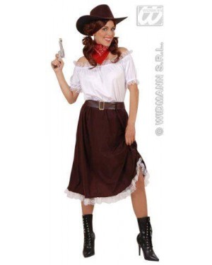 Costume Cowgirl M Camicia Gonna Cintura Cappello