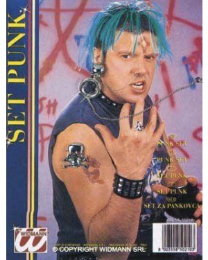 SET PUNK ORECCHINO CATENA ANELLO TESCHIO