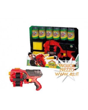 giocheria rdf50898 soft pistola rotante a dardi foam con 6 lattine