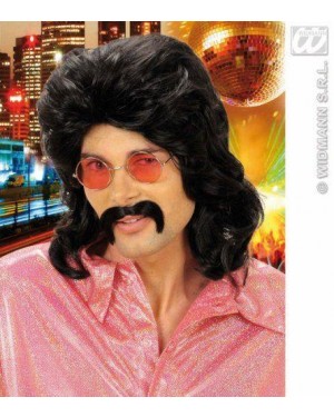 widmann s0806 parrucca nera uomo anni 70 mossa +baffi