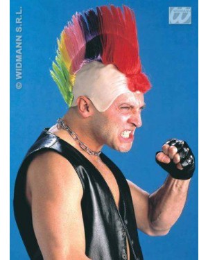 widmann 8394k parrucca calotta punk con cresta multicolore