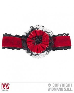 COLLARE VELLUTO ROSSO CON DECO FIORE E PIZZ