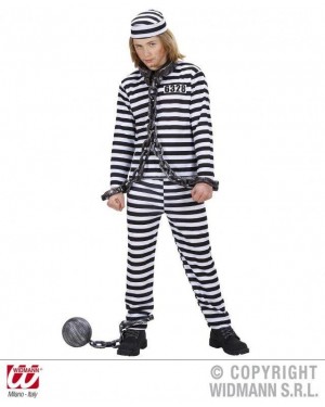 Costume Carcerato 128Cm 5/7 Anni Bianco/Nero
