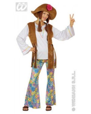 Costume Hippie Woodstock M Donna Camicia Con Gilet